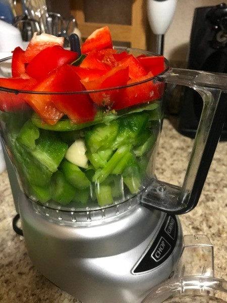 Using a food processor on the peppers.