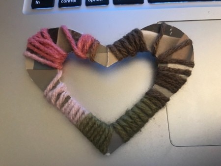 Yarn Heart Decoration - wrapping with different colored yarns pieced, not yet complete