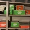 Boxes of vintage Corning Ware still in the boxes.