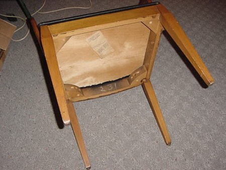 The bottom of a dining chair.