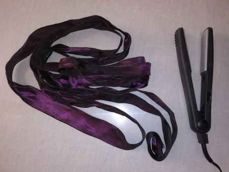 An ironed ribbon using a hair flat iron.