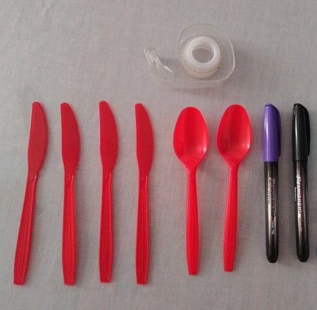 Supplies for the plastic utensil dragonfly.