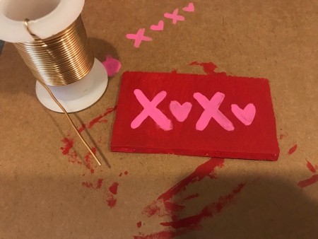 Cute Mini XOXO Wood Sign - painted sign and roll of craft wire