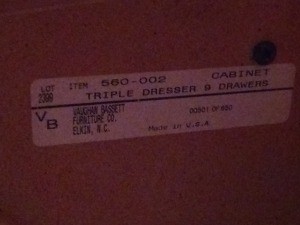 Age and Value of Bassett Triple Dresser? - label