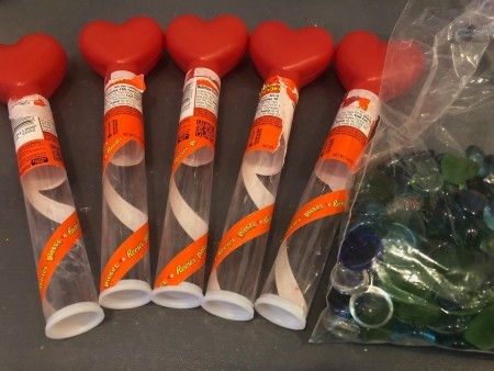 Valentine's themed tubes, similar to candy cane tubes.