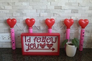 A Valentine's decoration made from recycled materials.