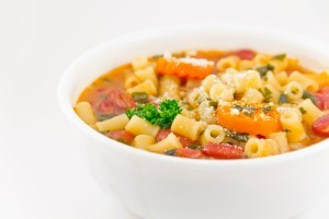 A soup with lots of pasta.