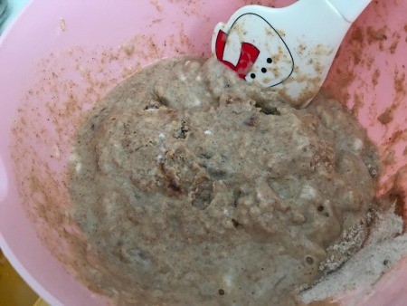 A bowl of muffin batter.