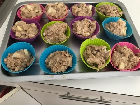 Muffins in silicone muffin cups.