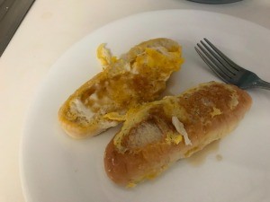 A hot dog bun made into French toast.