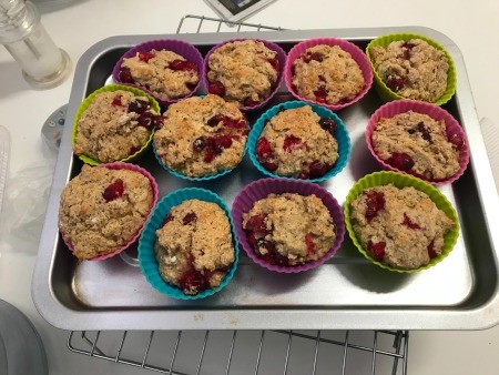 Muffins on a cookie sheet.