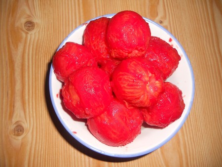Peeled tomatoes.