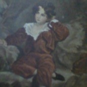 A painting of a young boy in old fashioned clothing.