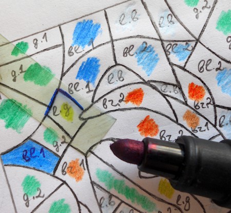 Coloring the individual spaces.