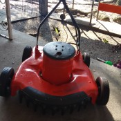 A red lawnmower.