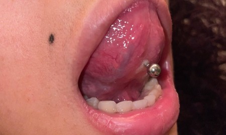 A tongue with a piercing.