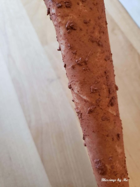 A painted paper bag carrot.