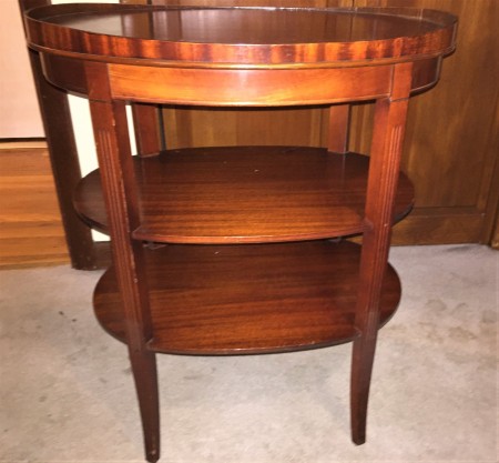 A side view of a wooden table.