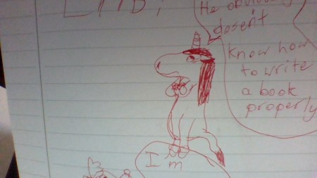 A drawing of a unicorn.