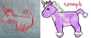 A drawing of a stuffed unicorn.