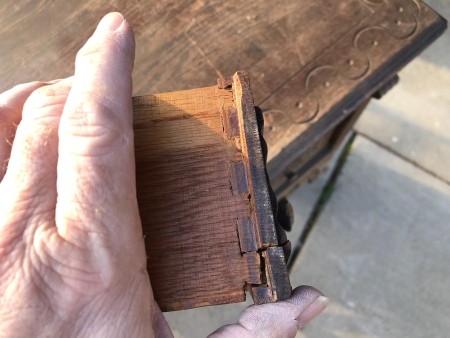 The wooden drawer construction.