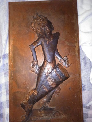 Value of Dennis Thomson Copper Art Piece? - copper art piece of tribal dancer with drum