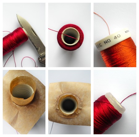 Pictures showing how to keep thread from unwinding.
