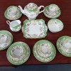 Green and white fine china tea set