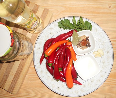 Pickled Spicy Peppers on a plate