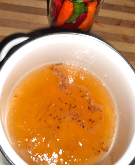 Pickling water in pot.