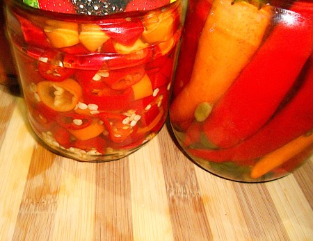 Pickled Spicy Peppers in jars