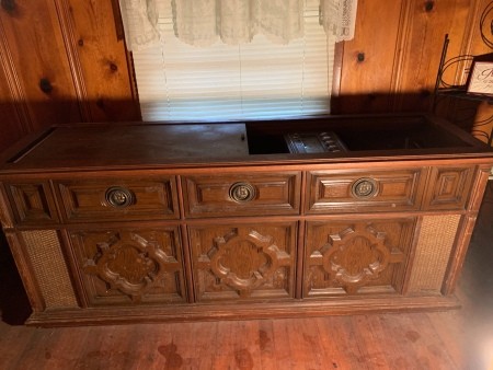 A console stereo system.