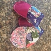 Completed fabric Easter egg candy pouches.