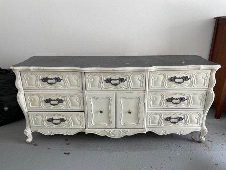 A white Bassett dresser.