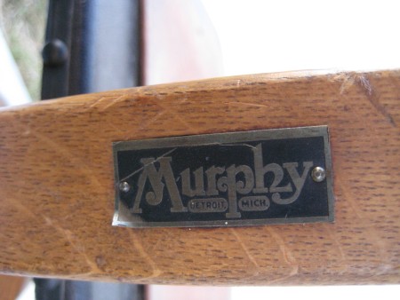 A Murphy label on a chair.
