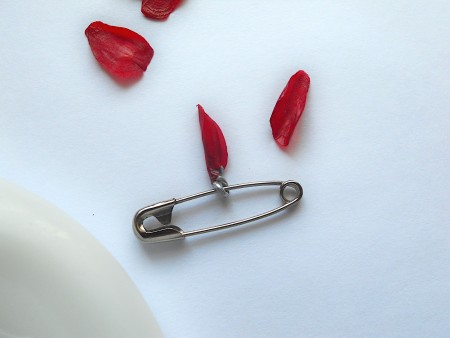 Using the safety pin to make a flower from the scales.
