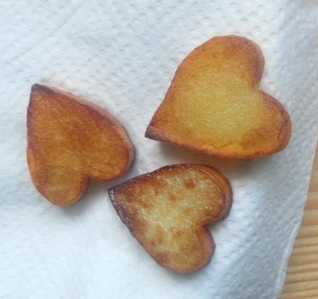 The heart shaped fried potatoes.