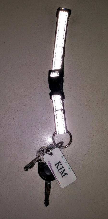 Using a reflective collar to hold keys.