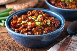A bowl of thick chili.