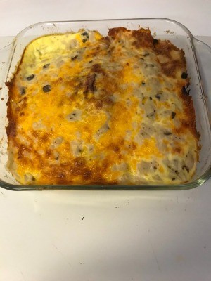 A completed ham, egg and cheese bake.