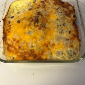 A completed ham, egg and cheese bake.