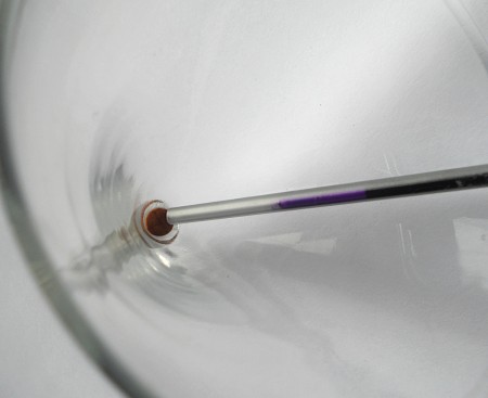 Placing the plug in the base of the funnel.