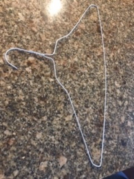 A wire clothes hanger.