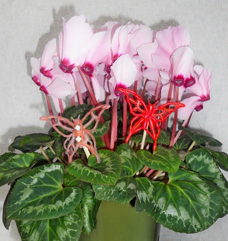 Hot glue butterflies in a plant.