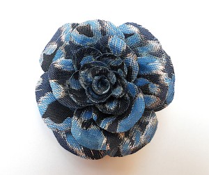 Fabric Rose Brooch - blue jacquard fabric rose brooch