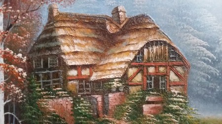 A close up of the painted house.