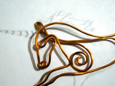 Copper Wire Unicorn from Old Transformer - closeup of head