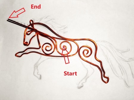 Copper Wire Unicorn from Old Transformer - forming second part of the horn