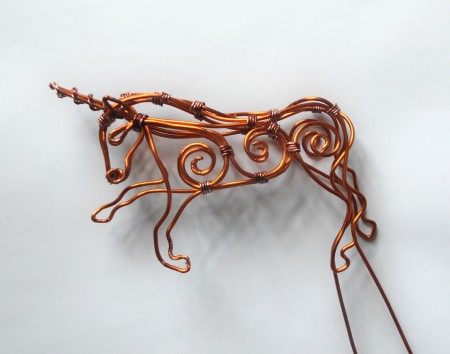 Copper Wire Unicorn from Old Transformer - lengths of wire left at rear for attaching to base