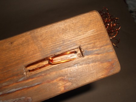 Copper Wire Unicorn from Old Transformer - wires twisted together in the recess